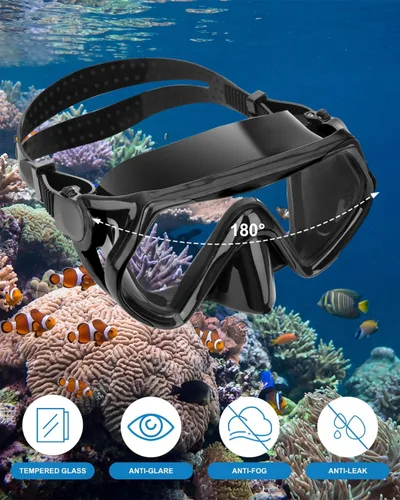 Vista 3 de Equipo de esnórquel para adultos, juego de máscara de esnórquel en seco, juego de máscara de buceo para adultos, máscara de buceo panorámica