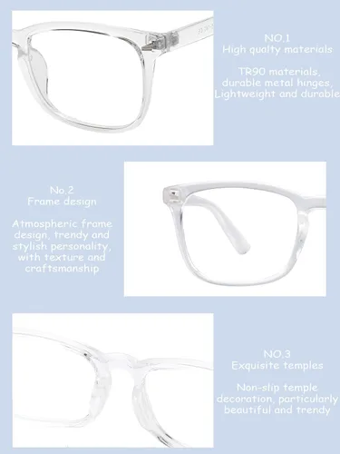 Vista 40 de Onrtry Gafas sin receta para hombres y mujeres, lentes transparentes cuadradas