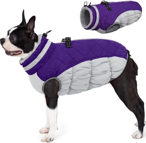 Vista 14 de AOFITEE Abrigo para perro, chaquetas cálidas para perros pequeños, abrigo de invierno para perros con arnés integrado, chaqueta de invierno