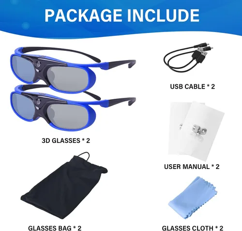 Vista 7 de TOUMEI Gafas 3D, Active Shutter 3D DLP Link recargables 3D para Acer ViewSonic BenQ Optoma Philips Panasonic Vivitek Dell Jmgo Cocar Toumei 3D