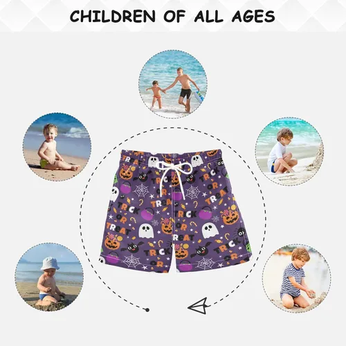 Vista 7 de Traje de baño morado de Halloween para niños, traje de baño para playa, pantalones cortos para bebé, pantalones cortos de tabla para vacaciones