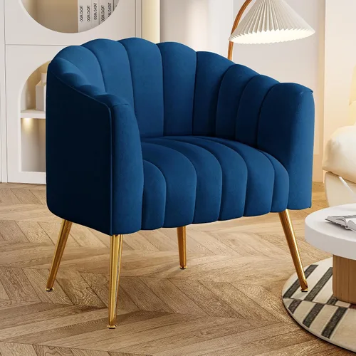 Vista 12 de Dewhut Silla de Acento de Sofá con Forma de Calabaza de Tamaño Grande, Sillas Tipo Barril Modernas y Cómodas Tapizadas en Terciopelo, Sillón