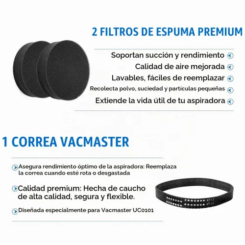 Vista 3 de Vacmaster 217163.01 Kit de vacío de 3 piezas con filtros de espuma y correa