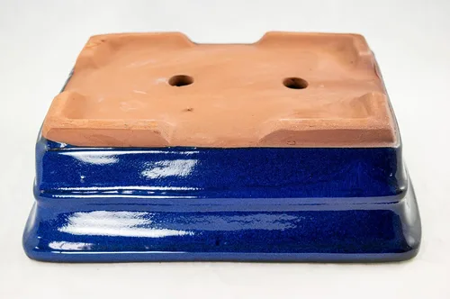 Vista 9 de Maceta rectangular para bonsái, cactus y suculentas, 10 x 8 x 3.25 pulgadas + bandeja + malla, esmaltada azul oscuro