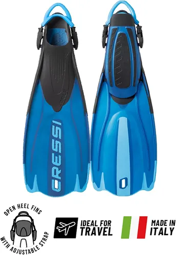 Vista 2 de Cressi Aletas cortas ajustables para adultos - Snorkel versátil tacón abierto para usar también descalzo - Maui: Hecho en Italia