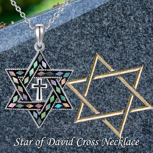 Vista 6 de ONEFINITY Collar con dije de estrella de David de plata esterlina con cruz y estrella de David, joyería cristiana judía, regalos para mujer, Plata