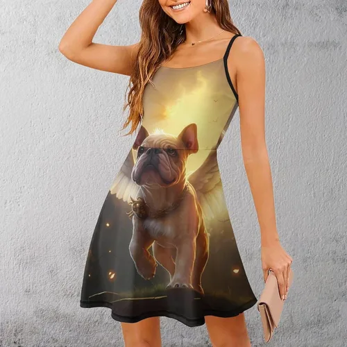 Vista 4 de Bulldog Dog Angel Womens Sling Dress Fashion Mini Swing Sundress Tank T Shirt Dresses