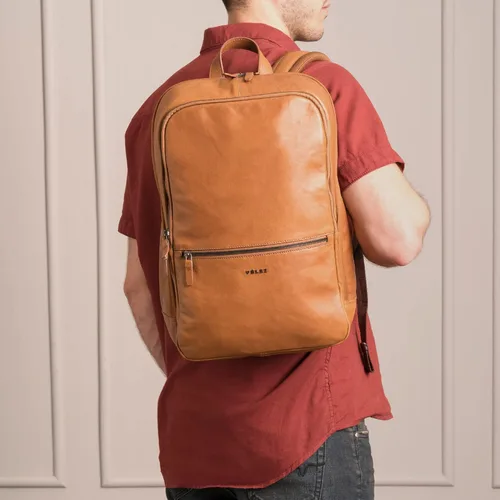 Vista 4 de VELEZ Mochila unisex de cuero de grano completo + cartera plegable con clip para dinero, Velez Mochila unisex de cuero + cartera plegable negra