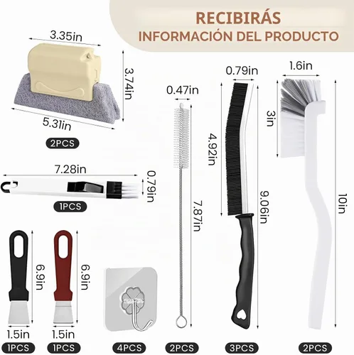 Vista 7 de JIURUN Cepillo de limpieza de hendiduras de cerdas duras, juego de cepillos de limpieza multifuncionales, cepillo limpiador de lechada, cepillos