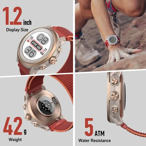 Vista 3 de COROS APEX 2 Series - Reloj GPS para Exteriores, Titanio Zafiro de 1.2", Navegación en la Muñeca, Mapas sin Conexión, Monitor de Frecuencia Coral
