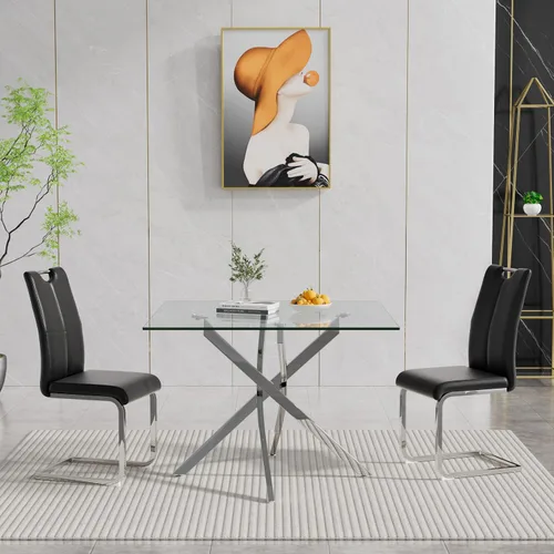 Vista 71 de HomVent Juego de mesa de comedor redonda de vidrio de 3 piezas, juego de mesa de cocina de vidrio redondo para 2 personas con 2 sillas de comedor