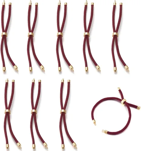 Vista 22 de 10 piezas de pulseras de cordón trenzado de nylon para hacer pulseras deslizantes ajustables con accesorios de latón dorado para accesorios de Negro