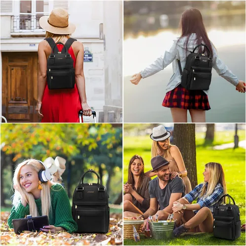 Vista 6 de LOVEVOOK Mini mochila para mujeres y niñas, elegante mochila impermeable con puerto USB, bonita mochila para la escuela, viajes, fiestas, Negro