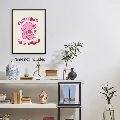 Vista 3 de Lmuwecno Arte de Pared con Citas de Afirmaciones Positivas de Perro Rosa Pósters Motivacionales de Animales Lindos Everything Is Figureoutable