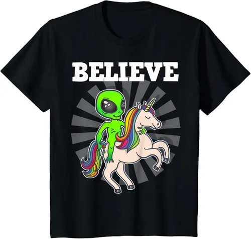 Vista 48 de Believe Space Alien Riding Unicorn - Camiseta de regalo divertida, Negro, S