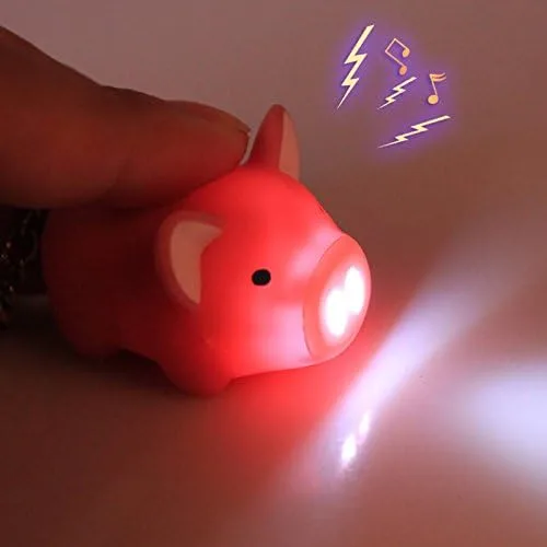 Vista 2 de ODETOJOY Lindo cerdo llevó llavero con linterna de sonido LED Animal llavero de dibujos animados 3D juguete llavero para niñas niños