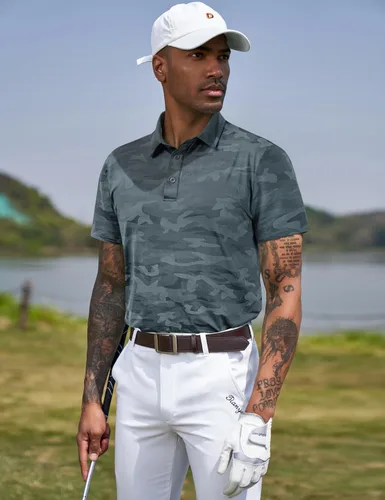 Vista 36 de TAPULCO Camisetas tipo polo de secado rápido para hombre, diseño de camuflaje, atléticas, ligeras, transpirables, casuales, para golf