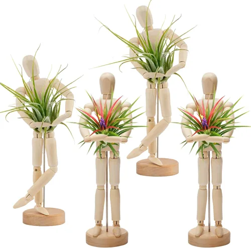 Vista 8 de ANPHSIN Soporte de Madera para Plantas de Aire de 2 Tamaños - Soporte Único Articulado de Maniquí para Plantas de Aire con Poses Ajustables