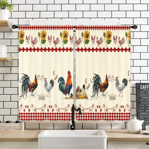 Vista 11 de Miyotaa - Cortinas rústicas de granja con diseño de pollo para cocina, 2 paneles, 27.5 pulgadas de ancho x 39 pulgadas de alto, bolsillo