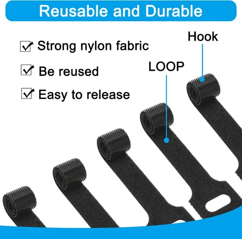 Vista 6 de 160 bridas para cables de sujeción reutilizables, lazos de gestión de cables de 6 pulgadas/8 pulgadas, bridas de cables reutilizables, bridas