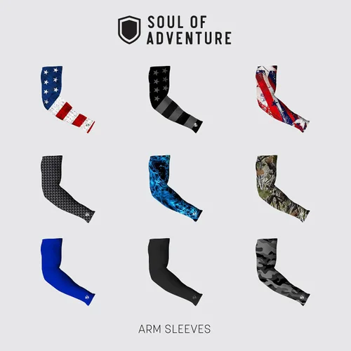 Vista 6 de S A Soul of Adventure - Manga de compresión para brazo con protección solar UV 30+, absorbe la humedad, elasticidad en 4 direcciones Bandera