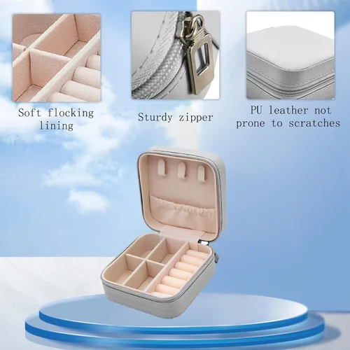 Vista 3 de Mini joyero de viaje, pequeñas cajas organizadoras de joyas, cajas portátiles de almacenamiento de regalos para anillos, colgantes, aretes