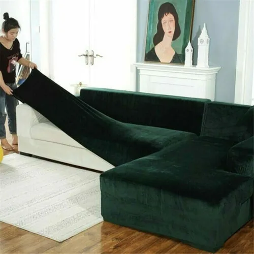 Vista 3 de Funda de sofá de felpa para sofá de 3 cojines, funda de terciopelo elástica para silla reclinable, protector de muebles y sofá biplaza