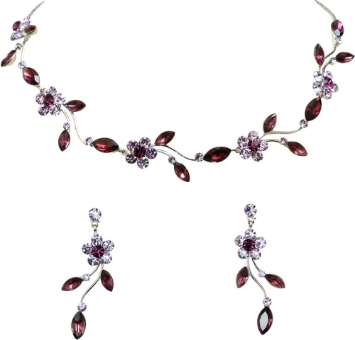 Vista 56 de Faship - Juego de collar y aretes con cristales de imitación florales AB