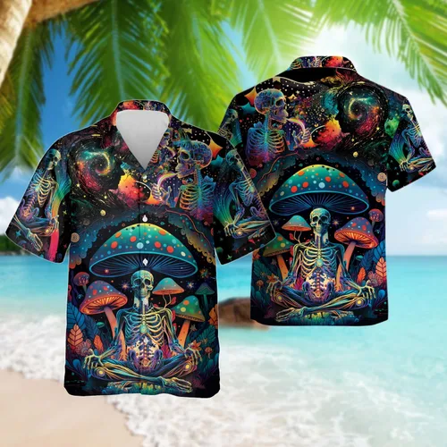Vista 2 de Camisas hawaianas de hongos para hombre, camisas hawaianas de manga corta con botones de hongos para hombre, serie 27