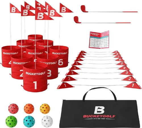 Vista 7 de bucketgolf Paquete de 9 Hoyos – Juego de Golf al Aire Libre para Todas las Edades. Adultos, Niños, Familia. Juega en Cualquier Lugar: Patios, Playa