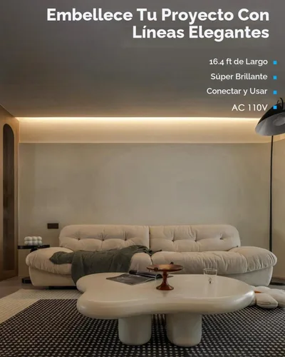 Vista 5 de Tira de luces LED COB de 5 M para dormitorio, 16.4 pies, luces LED de cuerda para exteriores, impermeable, blanco cálido, CA de 110 V ~ 120 V