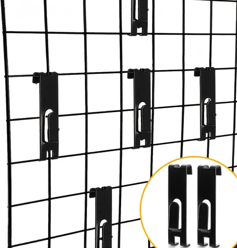 Vista 5 de Paquete de 50 ganchos de rejilla para pared, gancho de exhibición de muesca de utilidad, colgador de fotos de metal negro, accesorio de pared