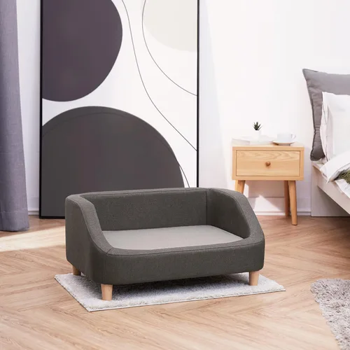 Vista 2 de Teamson Pets Bennett - Sofá cama elevada de lino jaspeado de 32 pulgadas con cojín extraíble y funda lavable para gatos y perros pequeños