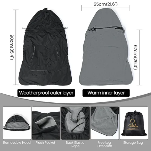 Vista 2 de Orzbow Funda para portabebés de invierno con capucha desmontable, impermeable y resistente al viento, con bolsillos grandes, ajuste universal