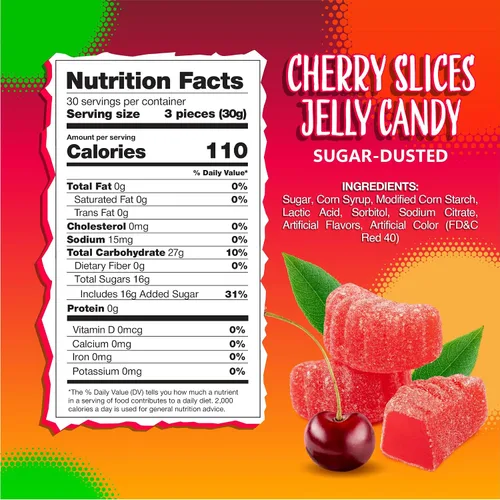 Vista 2 de Cherry Slices Jelly Candy, rebanadas de frutas con sabor a cereza, bolsa