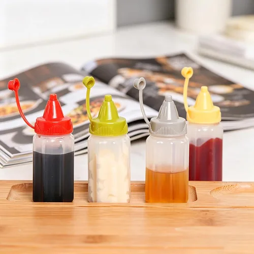 Vista 5 de 8 mini botellas exprimibles de condimentos de 1 onza botella de salsa de salsa de plástico botella de salsa de miel mostaza ensalada salsa Bento Box
