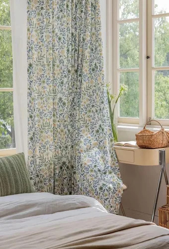 Vista 2 de Cortinas de lino natural de mezcla de lino para sala de estar/cortinas semiopacas de 102 pulgadas de largo, 1 panel, paneles de ventana florales