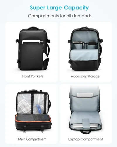 Vista 4 de HOMIEE - Mochila de viaje expandible de 40 L, compatible con laptop de 15.6 pulgadas con puerto de carga USB para fines de semana de negocios, bolsa