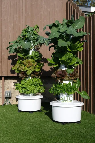 Vista 6 de Torre Hidropónica GX Torre Plantadora Vertical Kit de Sistema de Cultivo Hidropónico Grado Alimentario con 24 Macetas de Red