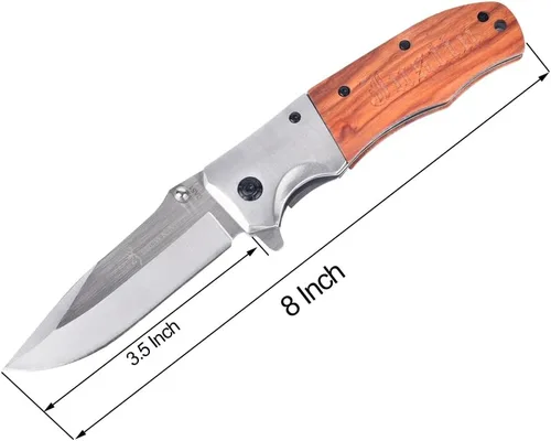 Vista 4 de Cuchillo de bolsillo personalizado, cuchillos de caza con mango de madera grabado, regalos para hombres, papá, marido, hermano