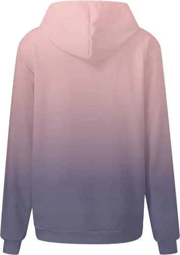 Vista 4 de Sudaderas con capucha de manga larga para mujer, de gran tamaño, con estampado gráfico degradado, sudaderas casuales con bolsillo