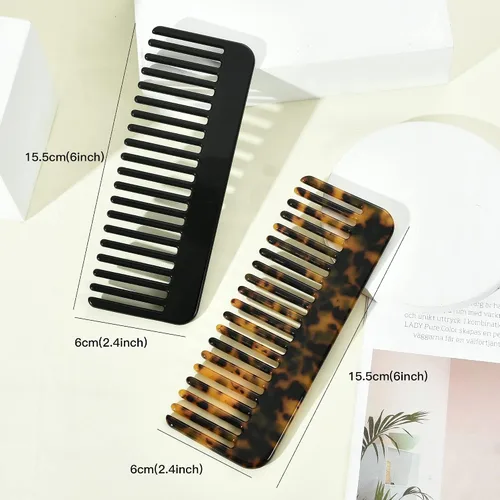 Vista 3 de Peine de dientes anchos, peine desenredante grande, peine desenredante de celulosa para cabello grueso, rizado, ondulado, húmedo y seco, paquete