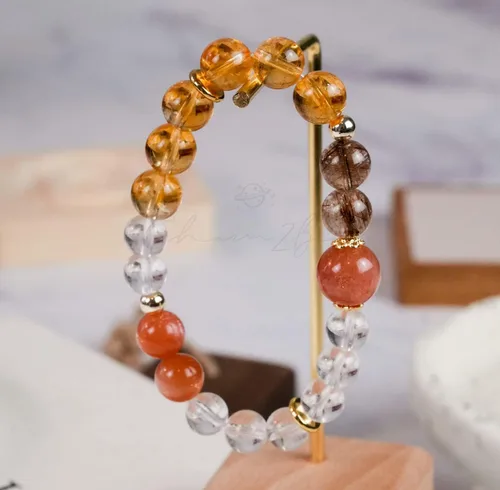 Vista 120 de Precious Gemstone Natural Crystal Healing Bracelet, Rutilated Quartz, Moonstone, Quartz Handmade Original Design Bracelet