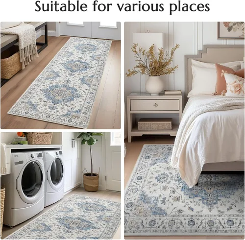 Vista 3 de jinchan Alfombra de Área 2x3 pies Alfombra Vintage de Entrada Lavable Bohemia Tapete Interior para Puerta Medallón Floral Tapete Pequeño para Puerta