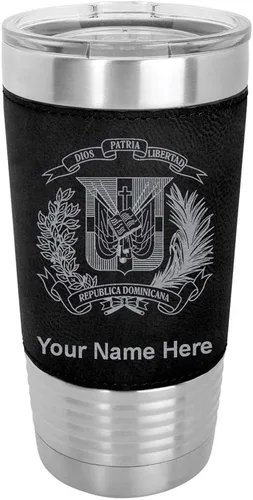 Vista 21 de LaserGram Vaso aislado al vacío de 20 onzas, escudo de armas, República Dominicana, grabado personalizado incluido (piel sintética, estilo béisbol)