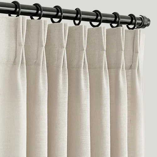 Vista 49 de Cortinas de lino de 63 pulgadas, juego de 2 paneles para sala de estar, beige natural, cortinas con pliegues pellizco entrenadas con memoria