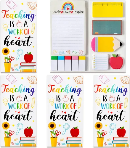Vista 13 de Xqumoi Juego de 2 notas adhesivas Teaching is A Work of Heart, lápiz de pizarra, Apple, blocs de notas autoadhesivas para el profesor, escritura