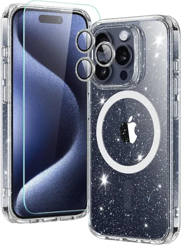 Vista 10 de ESR Serie Classic Juego de fundas para iPhone 15, 1 protector de pantalla de vidrio templado, 1 juego de protectores de lente, MagSafe, resistente