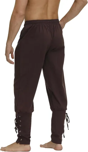 Vista 4 de Zhitunemi Pantalones de pirata vikingo para hombre disfraz renacentista para hombre, pantalones medievales - disfraces pirata de Halloween y feria