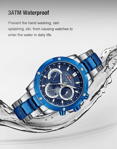Vista 8 de NAVIFORCE Relojes deportivos para hombre, de acero completo, reloj de cuarzo para hombre, fecha, semana, resistente al agua, reloj militar